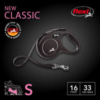 FLEXI New Classic Retractable Dog Leash (Tape), 16 ft, Small, Black Small - 16 ft
