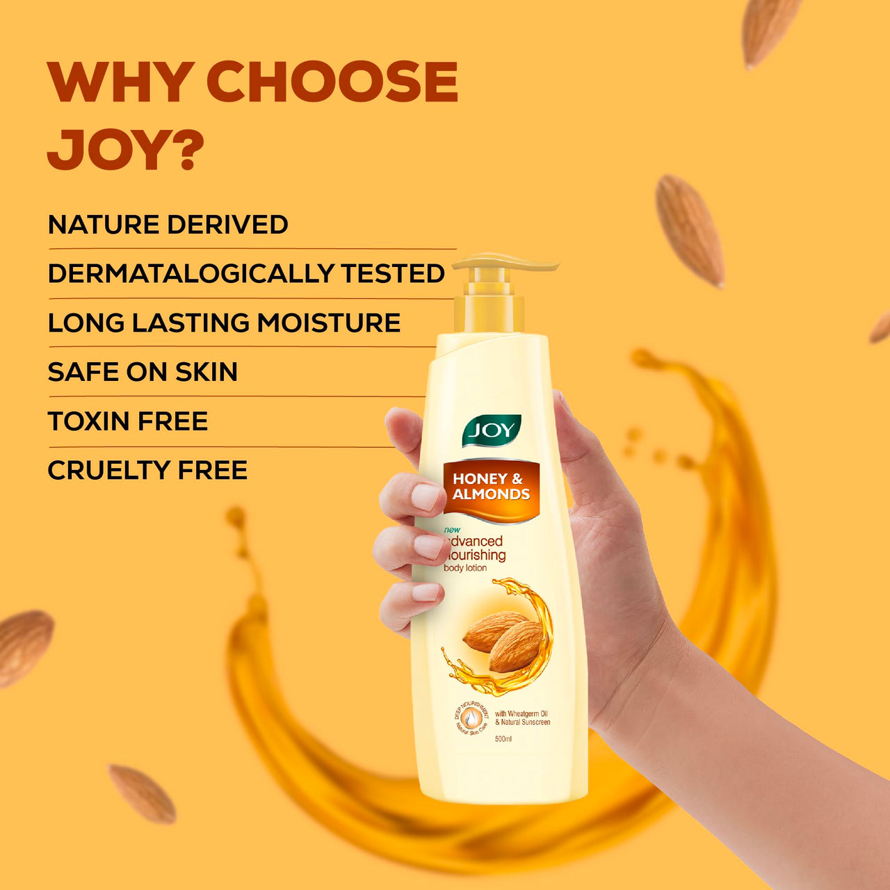 Joy Honey & Almonds Advanced Nourishing Lightweight Body Lotion 500ml | Enriched With Shea Butter | Summer Lotion With Natural Sunscreen Filters | Suitable for Normal to Dry Skin