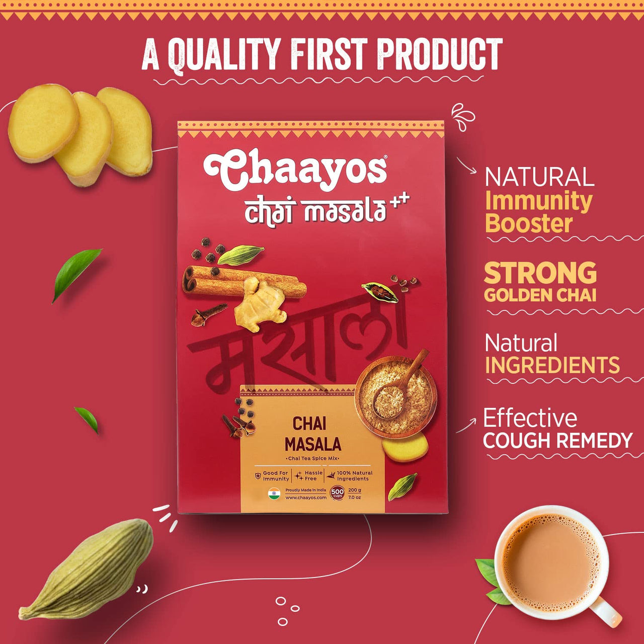 Chaayos Chai Masala - Aromatic Tea Masala Powder with 100% Natural Ingredients - 200g [500 Cups]