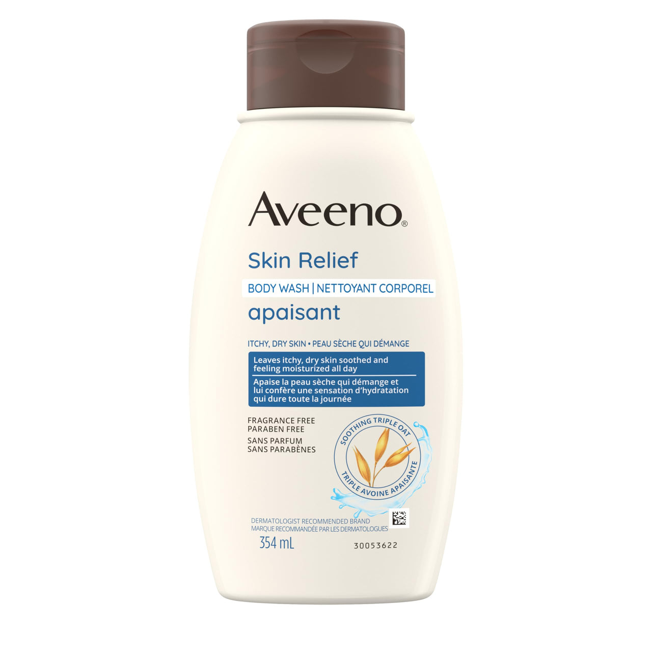 Aveeno Skin Relief Fragrance-Free Body Wash with Oat to Soothe Dry Itchy Skin, Gentle, Soap-Free & Dye-Free for Sensitive Skin, 12 fl. oz