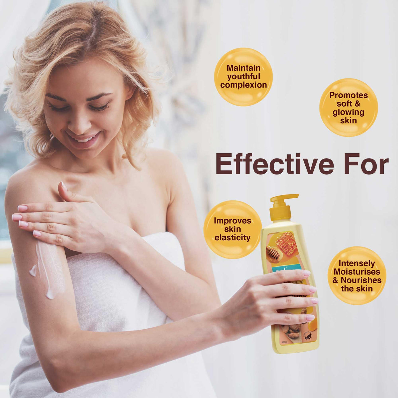 Olivia Honey Almond Body Lotion for Deep Hydration | Non-Sticky Moisturiser with Vitamin E | Repairs Skin, Reduces Wrinkles & Fine Lines, Improves Elasticity | For Rough, Acne-Prone Skin | 400ml