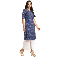 Pinkmint Women's  Crepe Blue Color Ethnic Motif Printed Straight Kurti (RI-530353-XXL)