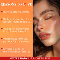 Just Herbs Water Baby Smudge & Transfer Proof | 12hrs Stay | Richly Pigmented Infused with Aloe Vera Multipurpose Water Tint for Lips, Cheeks and Eyelids for Women 6.5ml (Berry Sweet)