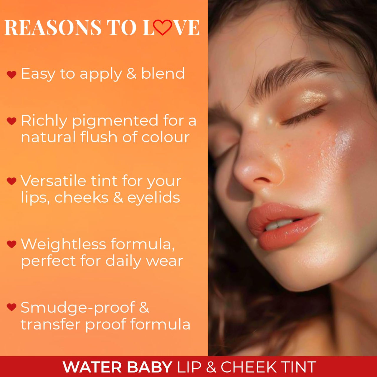 Just Herbs Water Baby Smudge & Transfer Proof | 12hrs Stay | Richly Pigmented Infused with Aloe Vera Multipurpose Water Tint for Lips, Cheeks and Eyelids for Women 6.5ml (Peach Please)