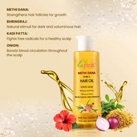 La Pink Methi Dana 8-in-1 Hair Oil For Hair Growth & Thickness | Reduces Hair Fall, Dandruff & Baldness | Enriched with Hibiscus, Bhringraj, Indian Bay Leaf & Onion | 150ml