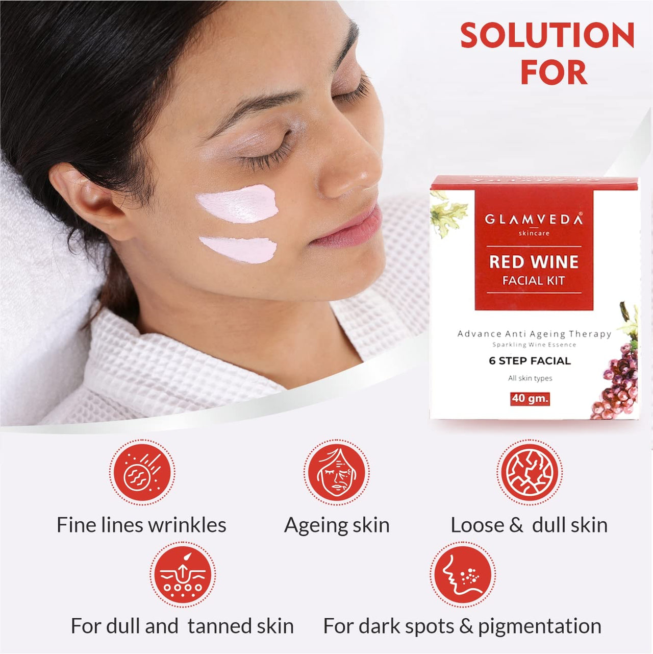 Glamveda Red Wine Advance Anti Ageing Facial kit Pack Of 2 | 6 Steps Facial Kit | 80 gm