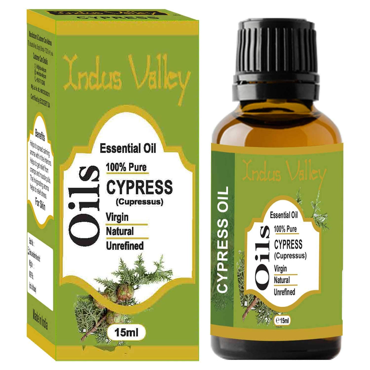 Indus Valley 100% Pure Natural & Organic, Undiluted Cypress Essential Oil with Glass Dropper for Skin, Hair Care -15ml
