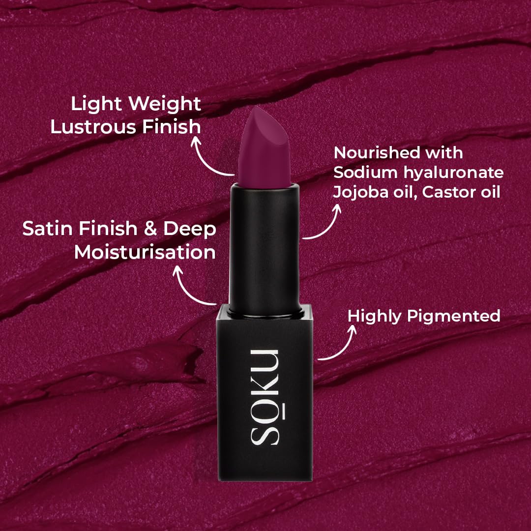 SOKU Censored Matte Long Lasting Lipstick for Women | Creamy Lipstick | Enriched with Jojoba Oil | Moisturising & Waterproof | Smooth Finish & Lightweight (Kissably Gorgeous 07) - 4.2g