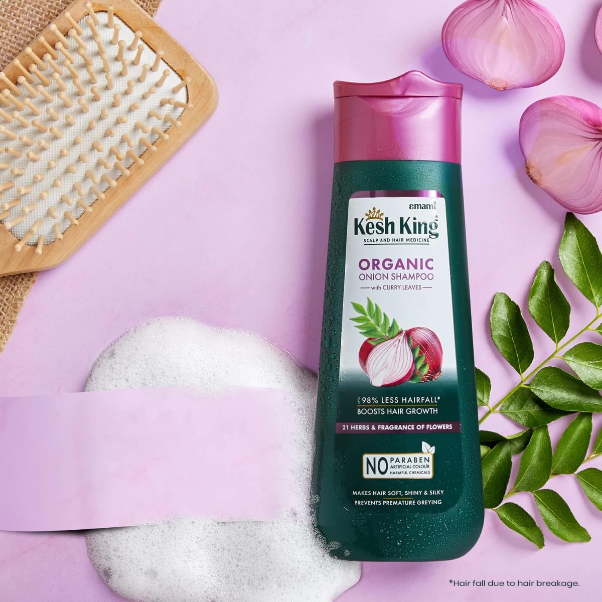 Kesh King Organic Onion Shampoo with Curry Leaves | Anti Hair Fall Shampoo | Reduces Hair Fall Up to 98% & Smooths Hair for 48 Hrs | Ayurvedic Shampoo | Paraben Free - 300ml