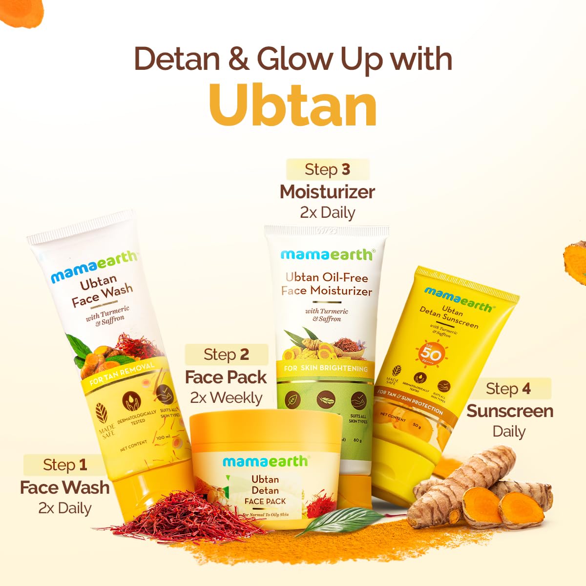 Mamaearth Ubtan Detan Face Pack with Turmeric & Saffron for Normal to Oily Skin 200 g | Natural, DIY-like Texture | Instantly Reduces Tan, Adds Glow | Clay Face Mask | Free From Harmful Chemicals