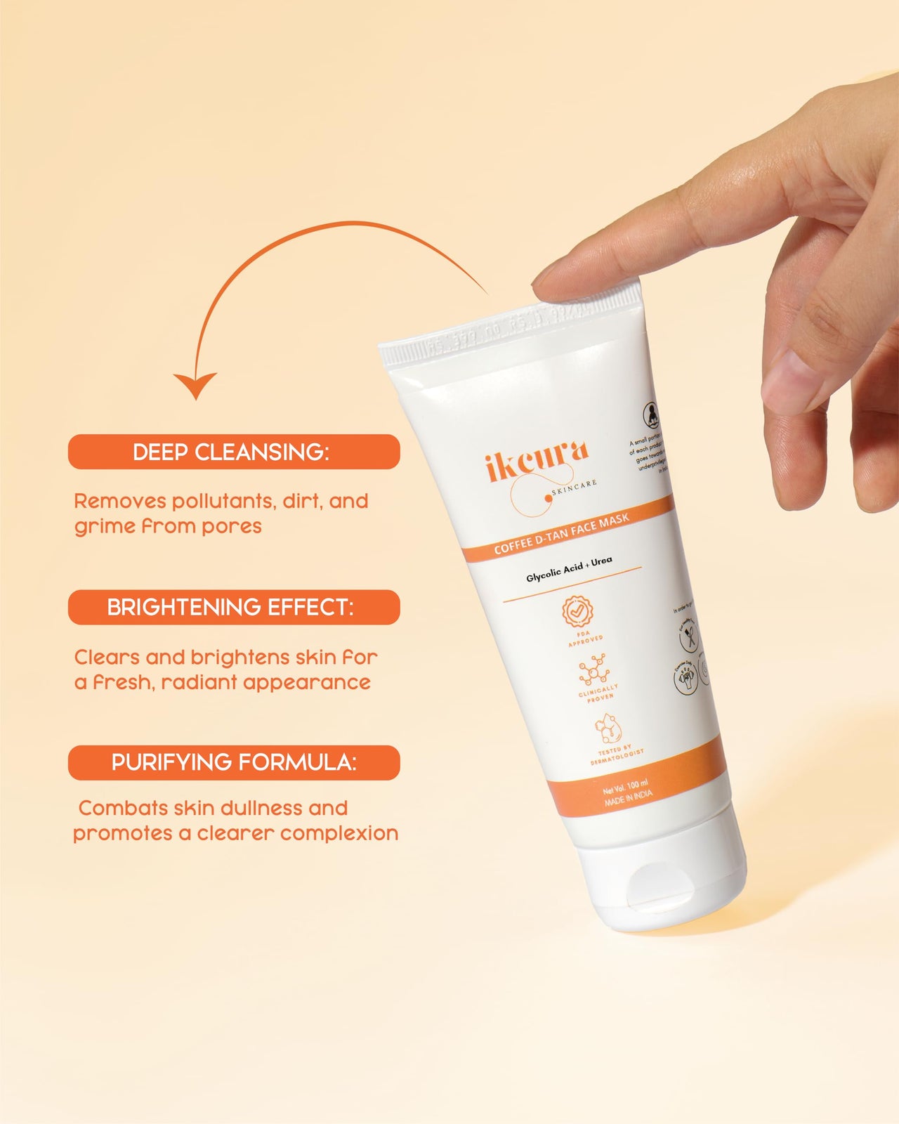 Ikcura Coffee D Tan Face Mask with Glycolic Acid, Urea | Deep Cleansing, Deeply Hydrates, Revitalize and Brightening your Skin Effect, Purifying and Detoxifying Skin, 100ml