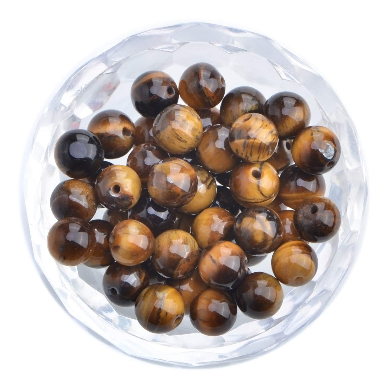 100Pcs Natural Crystal Beads Stone Gemstone Round Loose Energy Healing Beads with Free Crystal Stretch Cord for Jewelry Making (Yellow Tiger Eye, 8MM) Yellow Tiger Eye