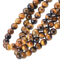 100Pcs Natural Crystal Beads Stone Gemstone Round Loose Energy Healing Beads with Free Crystal Stretch Cord for Jewelry Making (Yellow Tiger Eye, 8MM) Yellow Tiger Eye