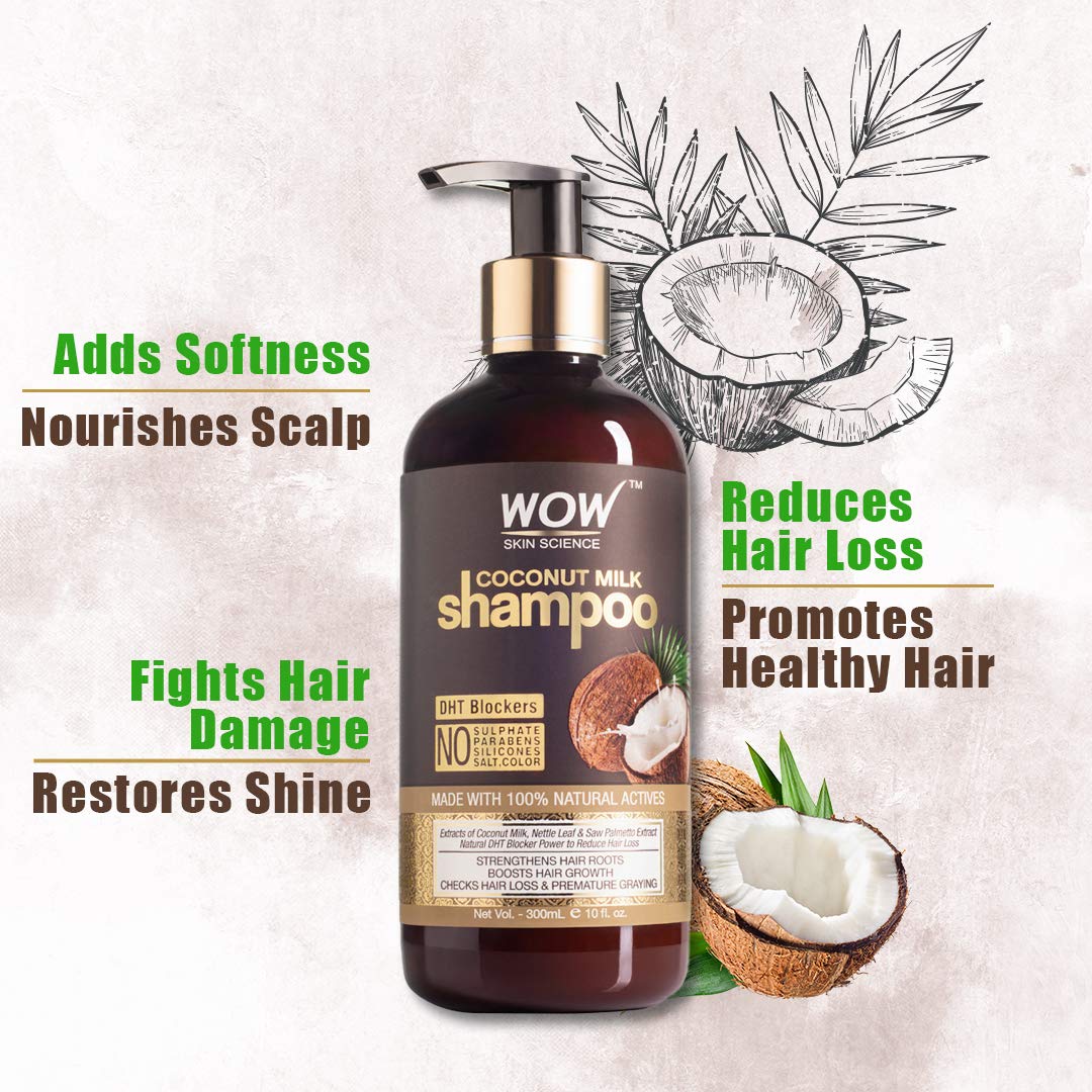WOW Skin Science Coconut Milk Shampoo For Hair Fall/Strength/Damage/Thinning - 300ml