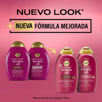 OGX Strength & Length + Keratin Oil Fortifying Anti-Frizz Shampoo for Damaged Hair & Split Ends, with Keratin Proteins & Argan Oil, Paraben-Free, Sulfate-Free Surfactants, 385ml