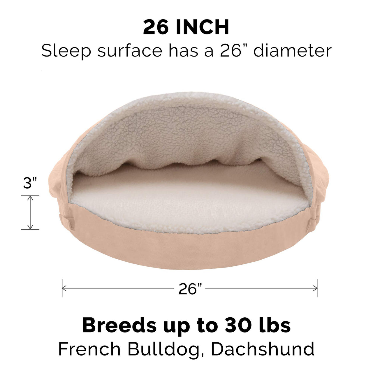 Furhaven Replacement Dog Bed Cover Sherpa & Suede Snuggery, Machine Washable - Cream, 26-inch