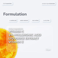 Elvey Essentials Glowing Sunscreen SPF 50+ PA++++ with Vitamin C, Hyaluronic Acid & Liquorice for All Skin Types | Broad Spectrum, UVA/UVB & Blue Light Protection | No White Cast, Water Resistant & Non Irritant (50g)