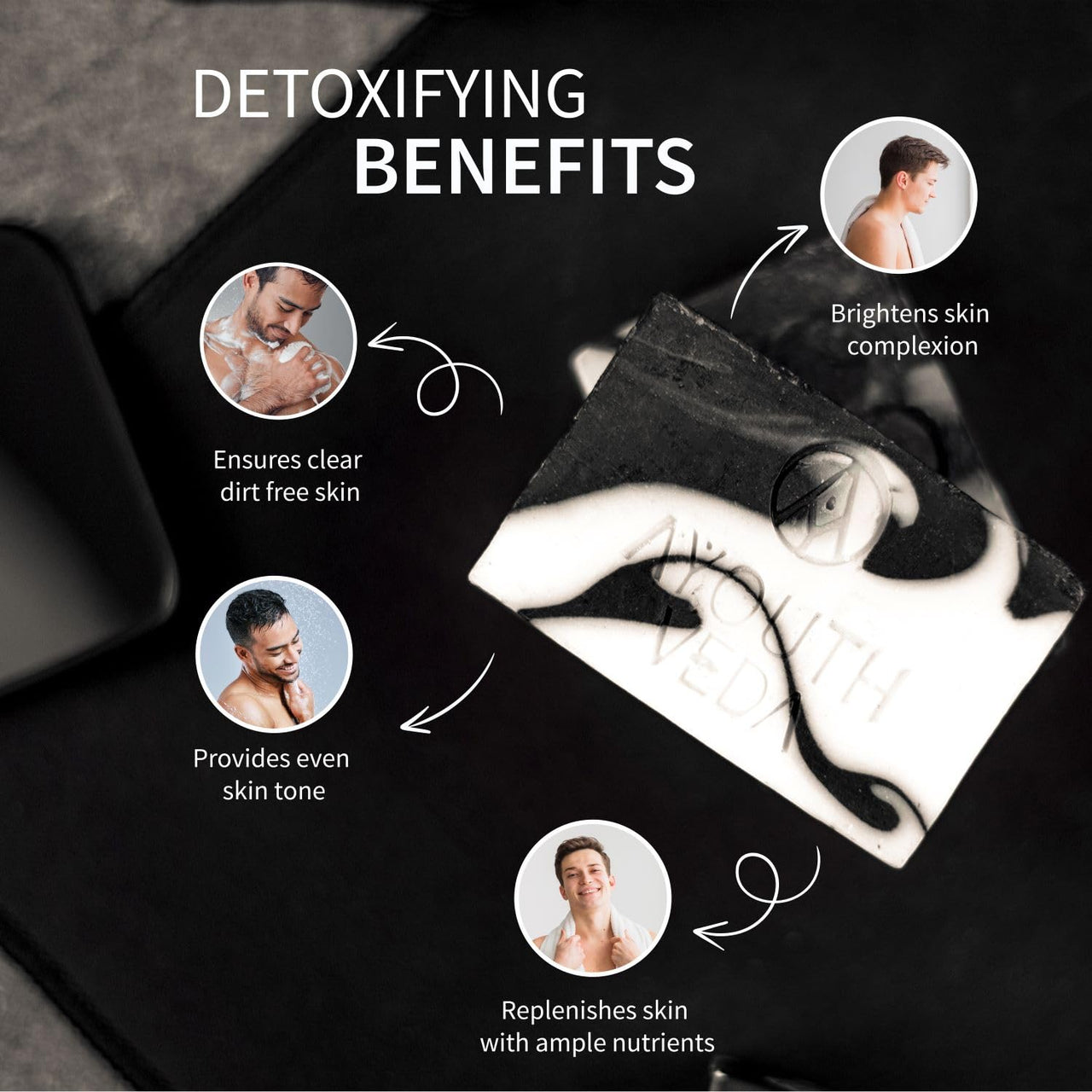 Ayouthveda Charcoal Detox Soap | A Powerful Blend of CharcoalJaggery & Five Nourishing Oils | Handmade Castile Soap Without Any Harsh Chemical | For Clear & Dirt Free Skin (Pack Of 5-110g each)