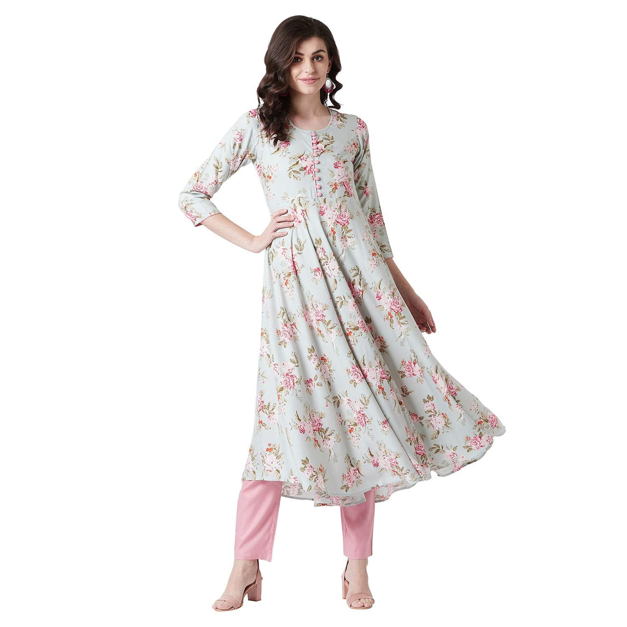 Tissu Women's  Rayon Green Floral Printed Flared Kurta 6XL