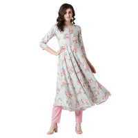 Tissu Women's  Rayon Green Floral Printed Flared Kurta 6XL