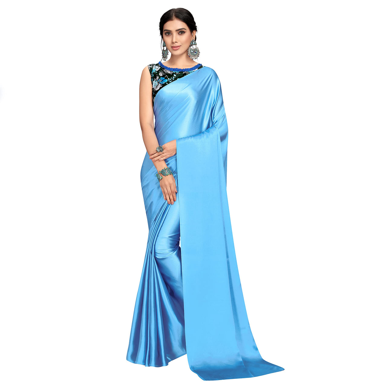 Cloud walker Women Soft Satin Silk Saree With Digital Printed Unstiched Blouse Piece(5.5m Saree +0.8m Blouse Piece).