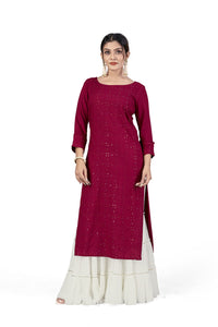 Fashion Dream Women Viscose Rayon Sequence Embroidered Straight Kurti