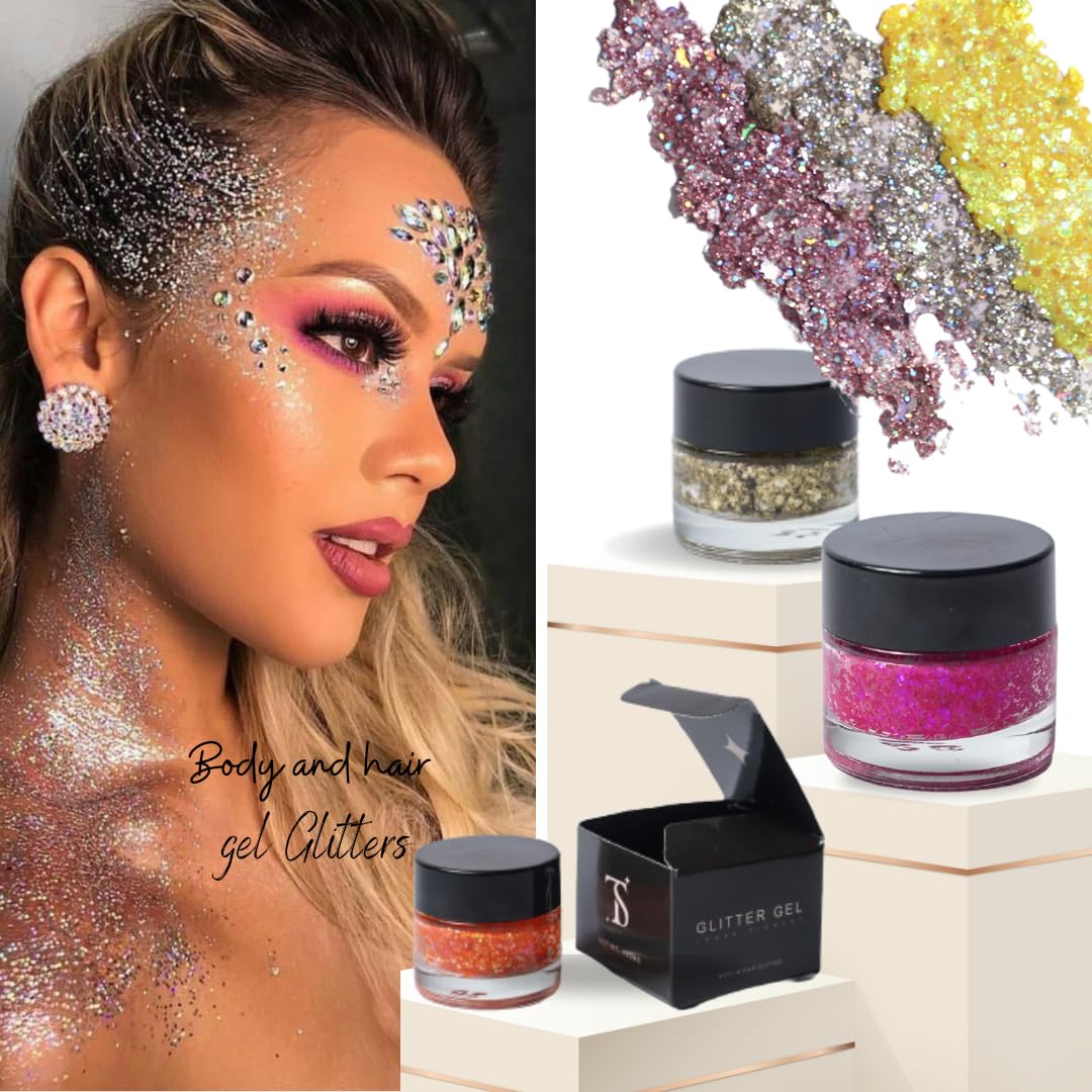 TS Cosmetics Gel Glitter Eyeshadow Hair Glitters | Holographic Chunky Body and Face Sparkling Gel Glitter | Long Lasting Waterproof Glitter (Beat That Eye)
