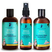 Pilgrim Hair Nourishing Essentials | Promotes Growth | Improves Volume | Damage Protection | Sulphate Free Shampoo 200ml, Argan Oil Hair Conditioner 200ml and Argan Oil Hair Serum 100ml | Men & Women