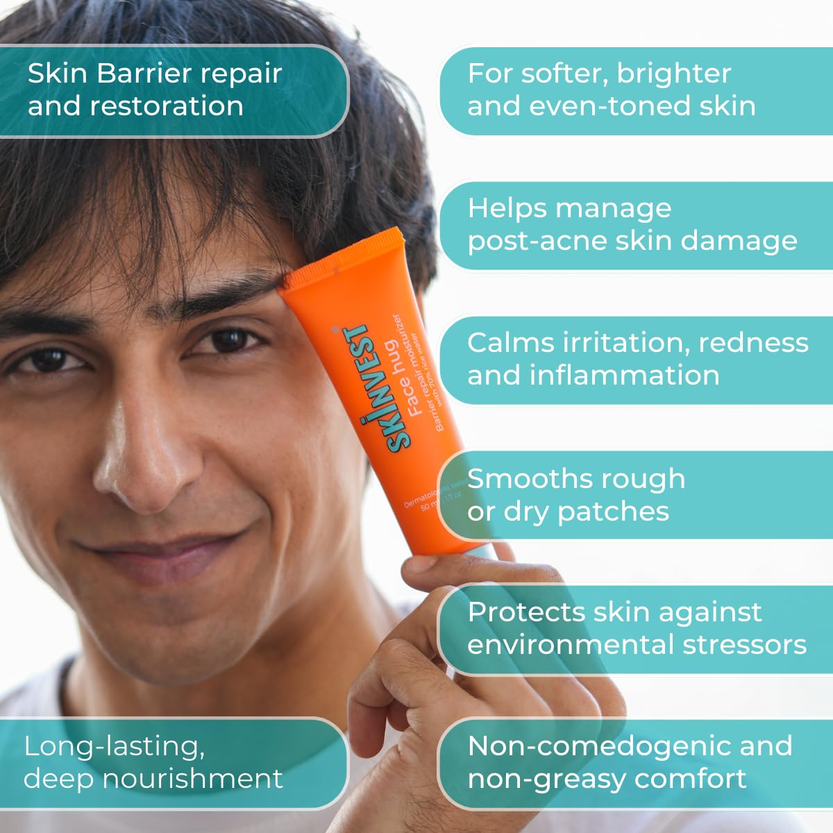 Skinvest Face Hug Barrier Repair Moisturizer with 70% Rice Water | Deep Hydration, Skin Barrier Repair & Brightening | Ceramides, Peptides & Niacinamide | Overnight Sleeping Mask | Lightweight | 50ml