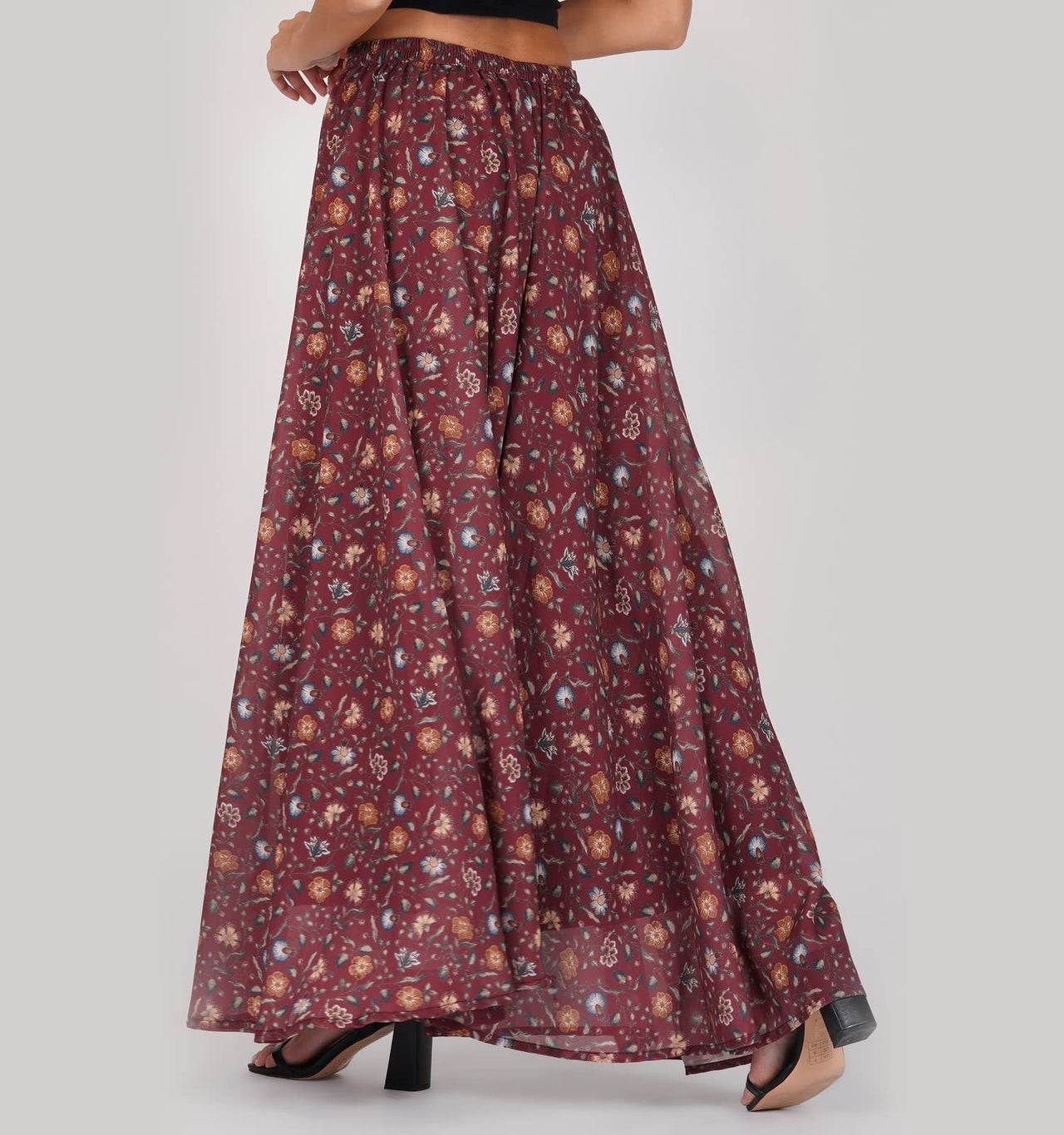 RATAN Women’s Georgette Flared Freesize Sharara Palazzo Pant with Lining M Maroon