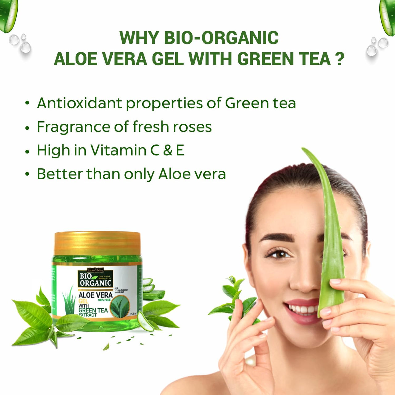 Indus Valley Bio Organic Pure Multipurpose Aloe Vera Gel, 175 ml, with Green Tea Extract, Depigmentation Gel, 50 ml, Natural Cow's Milk Yogurt