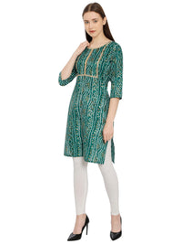 InTrend Forever Bandhani Foil Print Designer || Cotton Kurta for Ladies || Straight Fit || Zari & Sequins lace || Kurtis for Women