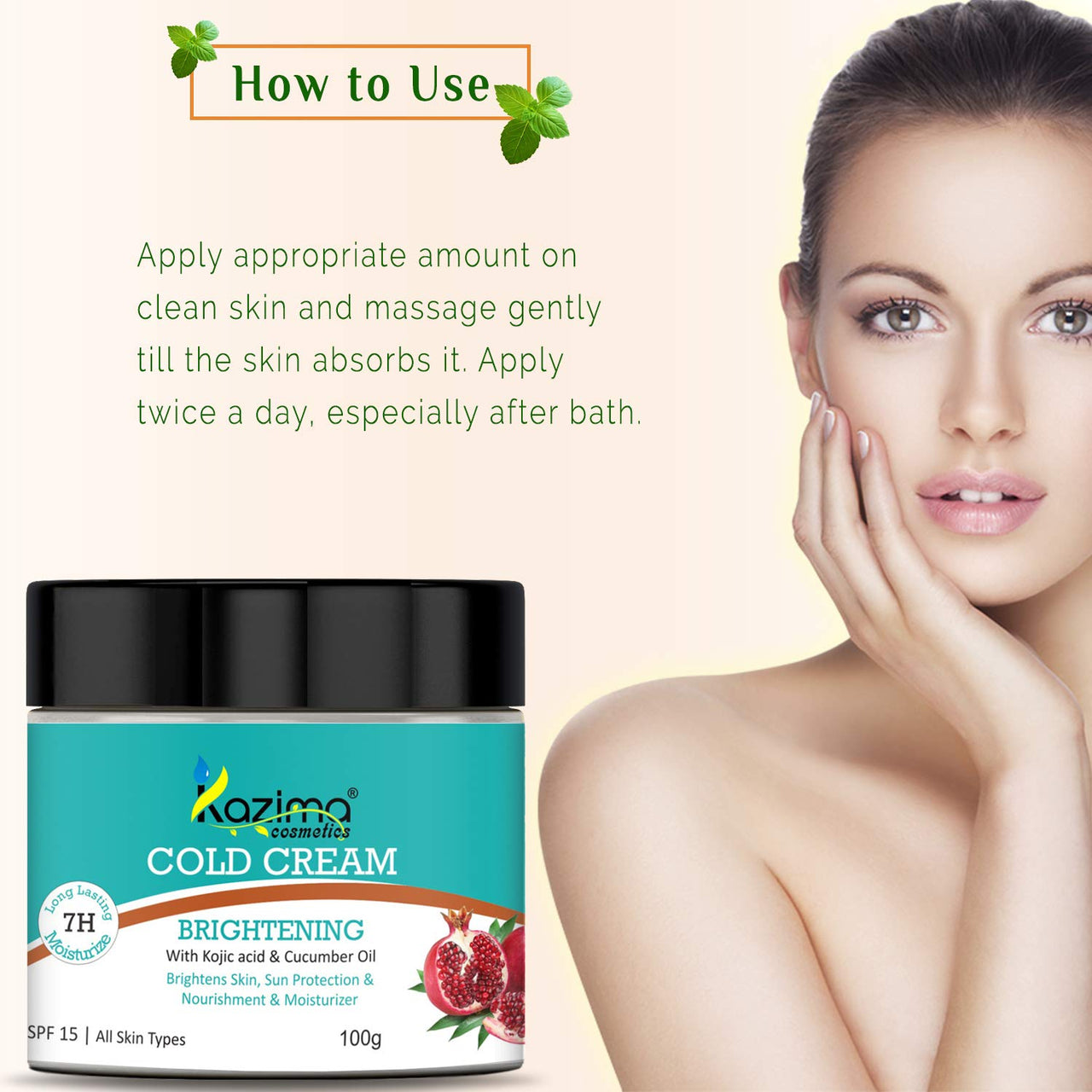 KAZIMA Brightening COLD CREAM (100g) SPF15 with Kojic Acid & Cucumber Oil