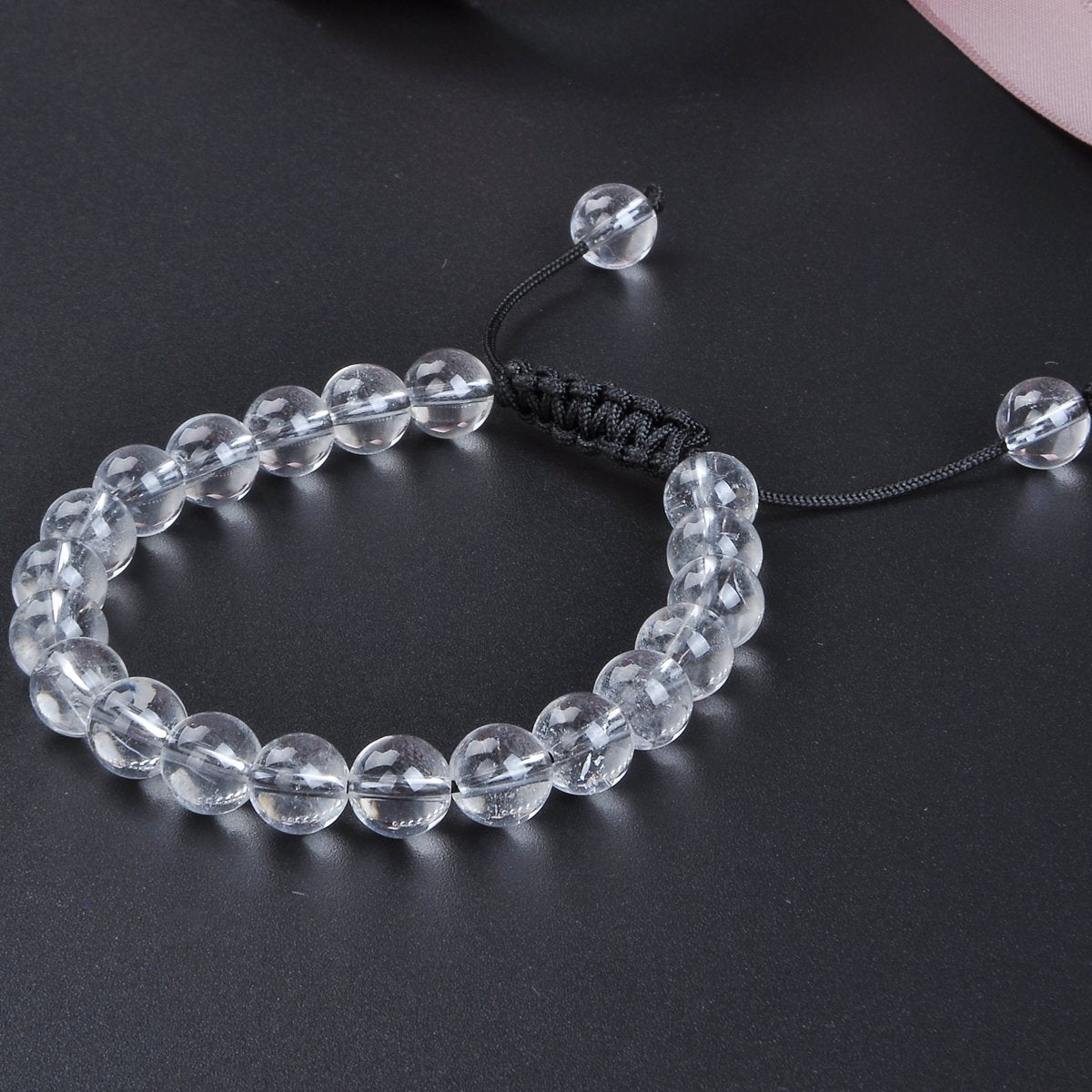 Massive Beads Natural Healing Power Gemstone Crystal Beads Unisex Adjustable Macrame Bracelets 8mm Clear Crystal