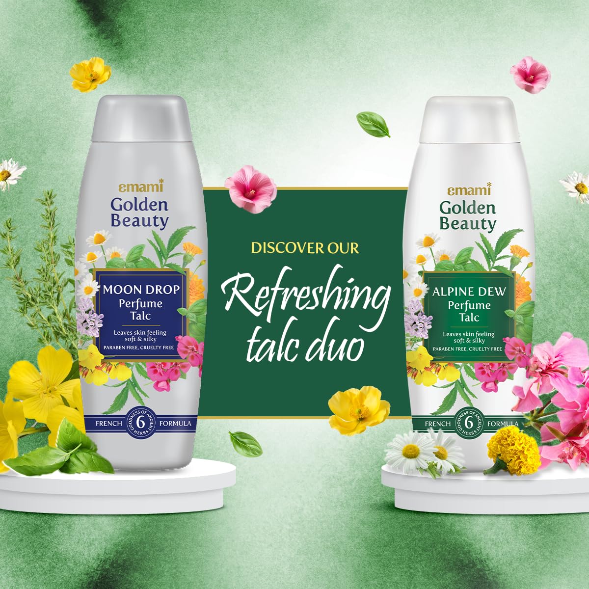 Golden Beauty Alpine Dew Talc Powder with Chamomile, Pack of 2, 400g (Buy one get one)