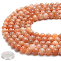 70PCS Natural 8MM Healing Gemstone, Sunstone Energy Stone Round Loose Beads, Semi-Precious Crystal Beads with Free Elastic String for Jewelry Making DIY