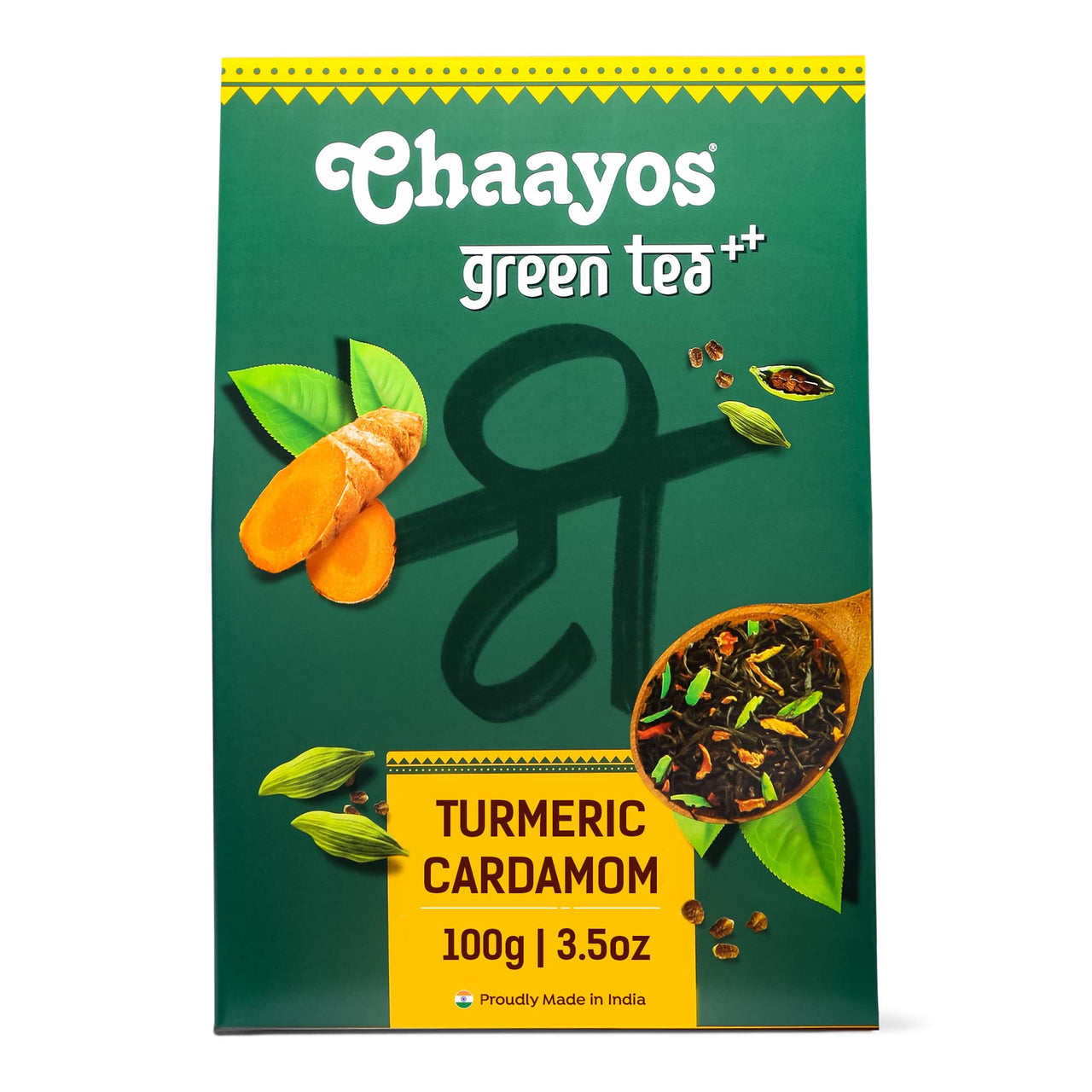 Chaayos Turmeric Cardamom Green Tea | Turmeric Cardamom Tea | Whole Leaf Loose Tea | Immunity Boosting - 100g [50 Cups] | Antioxidant Green Tea | Green Tea
