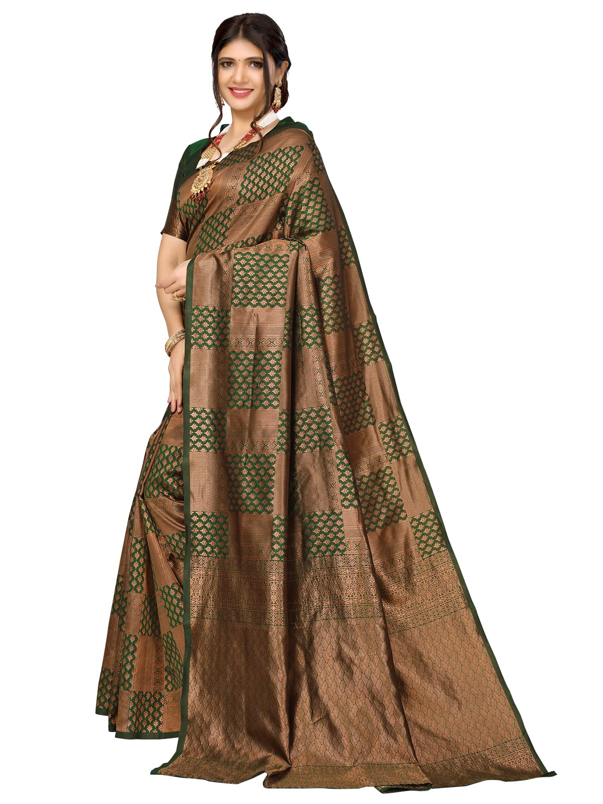 Satrani Women's Jacquard Poly Silk Saree With Unstitched Blouse Piece