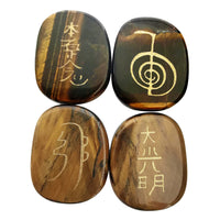 Loveliome 4 Pcs Tiger's  Eye Engraved Chakra Stones Healing Crystal Reiki Balancing Palm Stone, 25mm Brown-tiger's  Eye