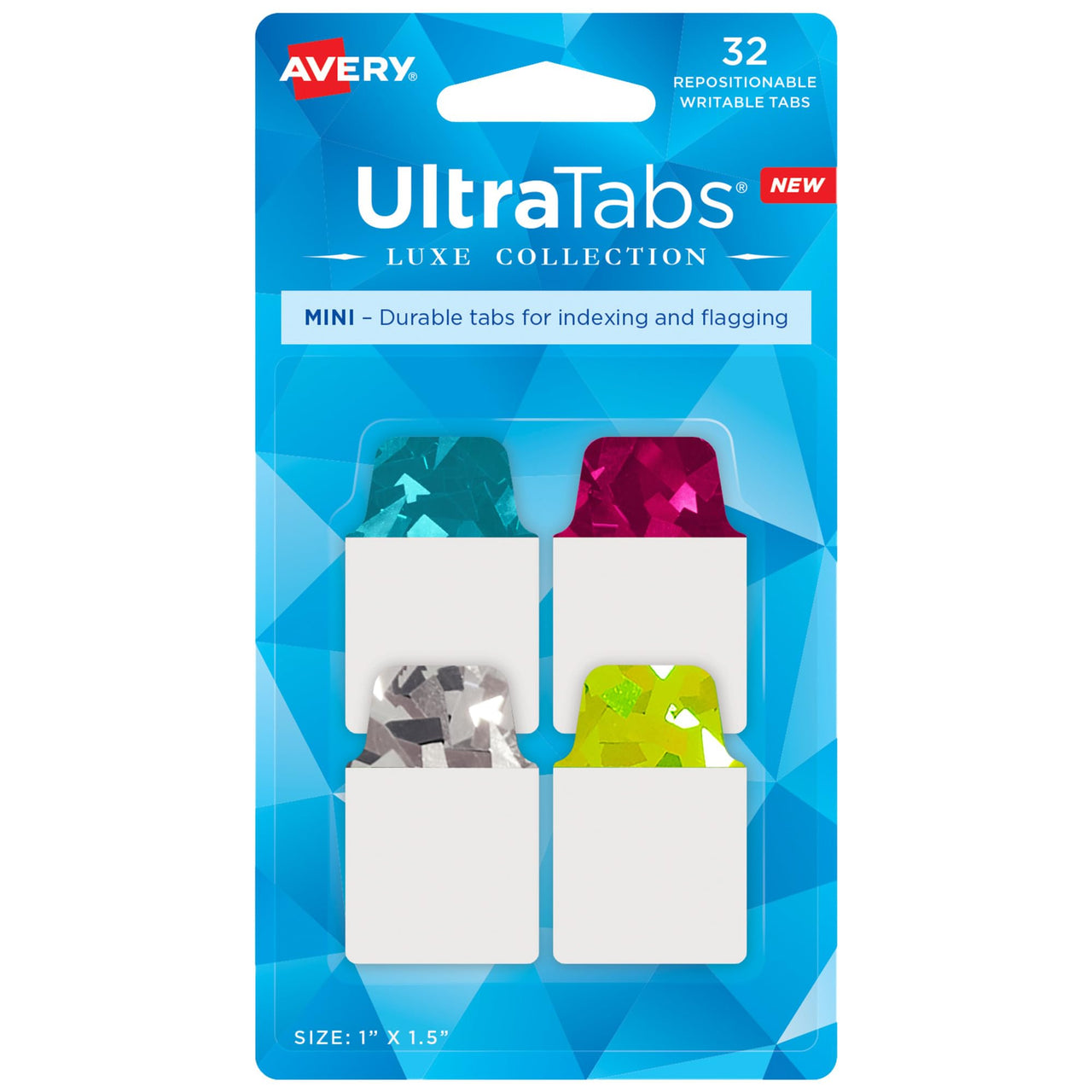 Avery Mini Ultra Tabs, 1" x 1.5", Holographic Jewel Tone Colors, 32 Repositionable Page Tabs (74146) 32 tabs