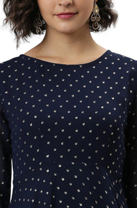 Janasya Women's  Navy Blue Poly Georgette Kurta with Dupatta