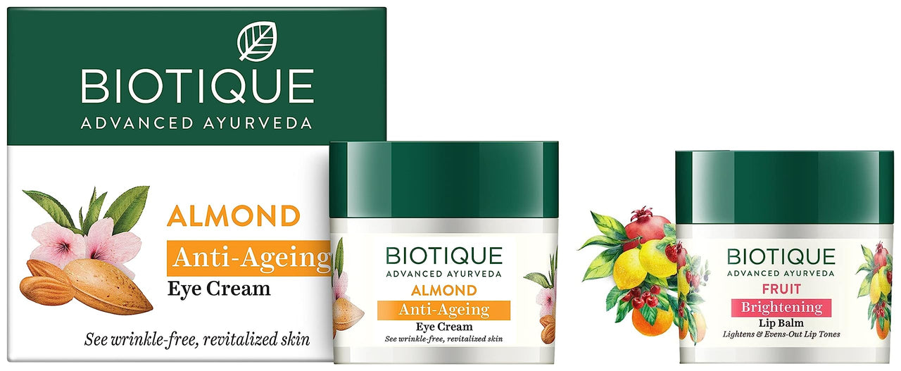 Biotique Bio Fruit Whitening Lip Balm, 12g And Biotique Bio Almond Soothing And Nourishing Eye Cream, 15g