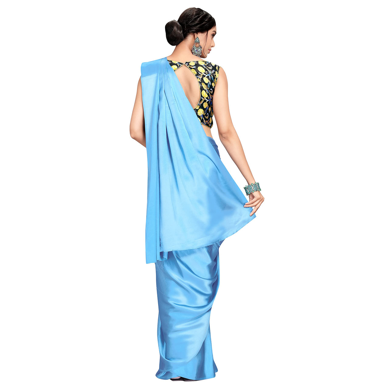 Cloud walker Women Soft Satin Silk Saree With Digital Printed Unstiched Blouse Piece(5.5m Saree +0.8m Blouse Piece).