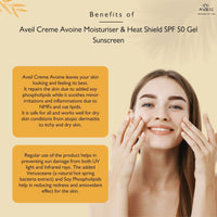 AVEIL Creme Avoine Moisturiser 125 Ml & Heat Shield SPF 50 Gel Sunscreen 50 ml Combo Pack For Soothing & Hydrating | Paraben & Paraffin Free | Dermatologically Tested For All Skin Types