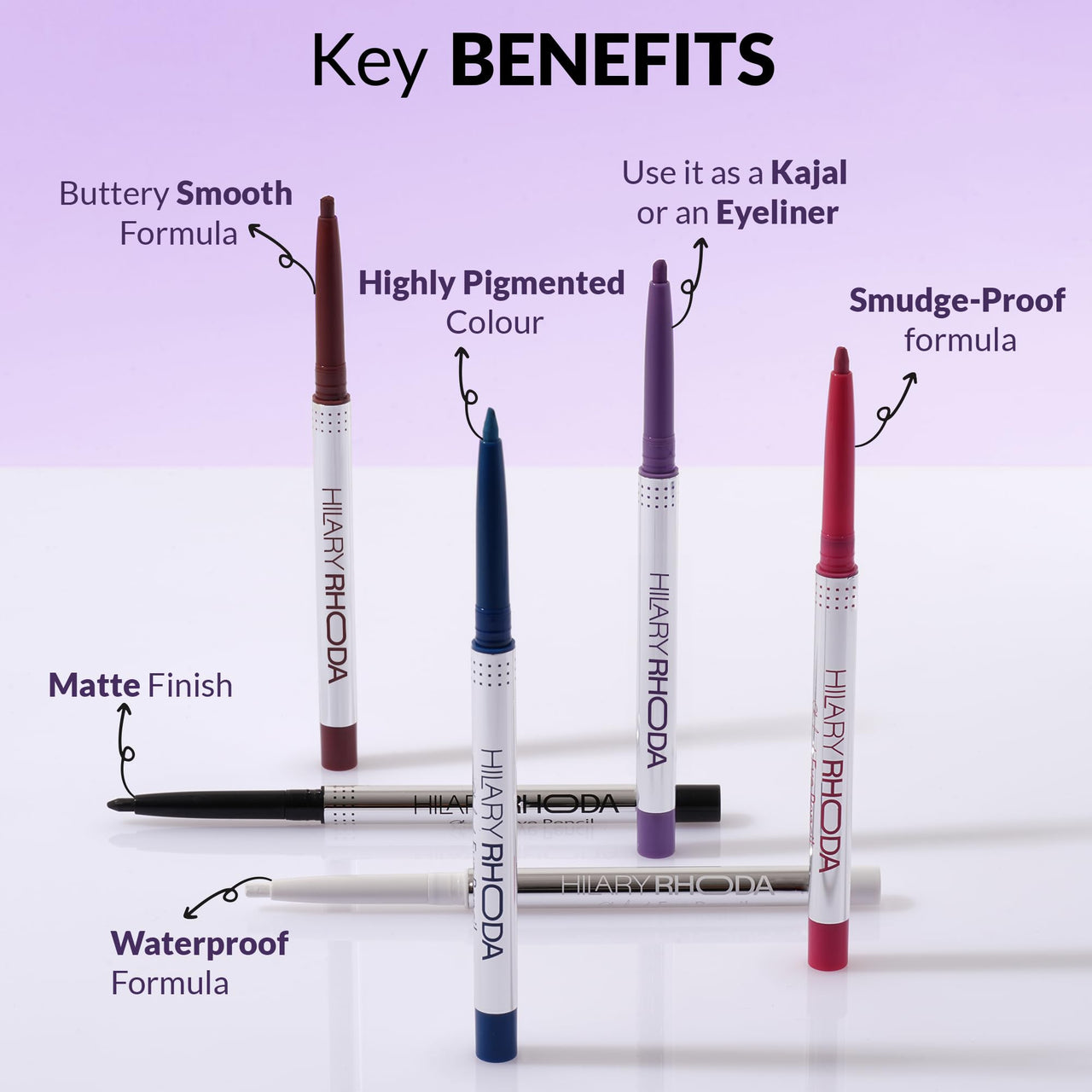 Hilary Rhoda Stroke It Eye Pencil | Coloured Eyeliner and Kajal Pencil | Easy Glide & Quick-Drying Formula | Matte Finish | Built-in Sharpener | 0.26g (Simply Purple | Shade 04)