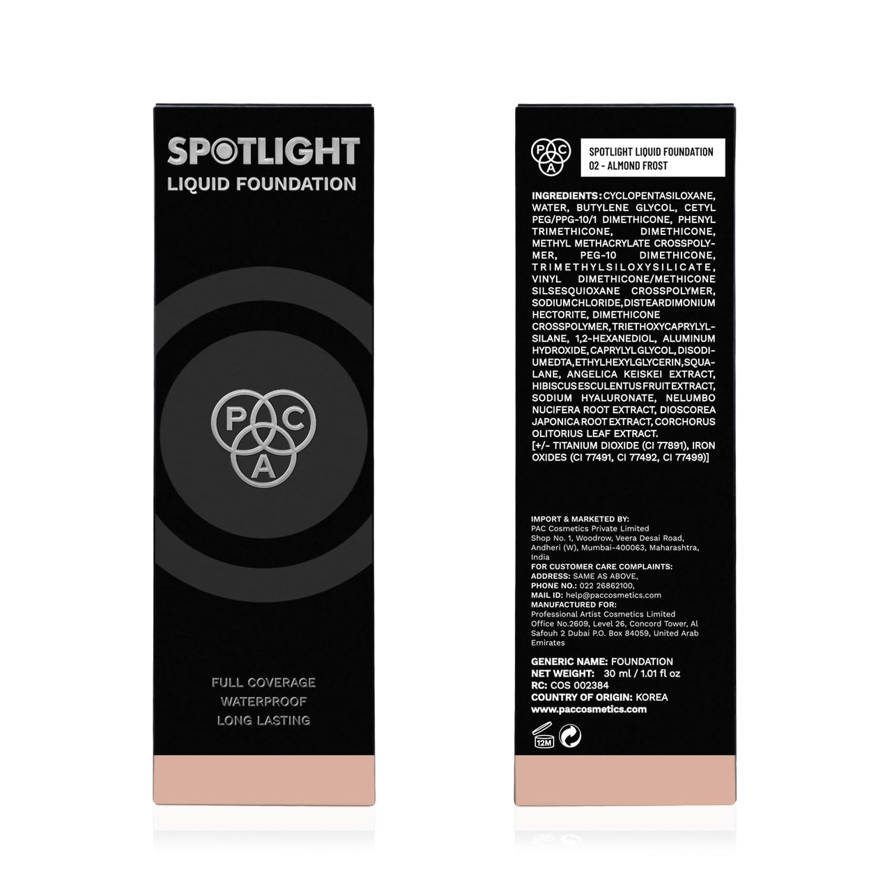 PAC Spotlight Liquid Foundation - 02 (Almond Frost),Matte Finish
