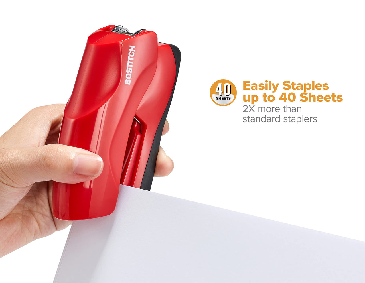 Bostitch Office Heavy Duty 40 Sheet Stapler with 1250 Staples & Claw Remover, Small Stapler Size, Fits into the Palm of Your Hand, Value Pack, Red (B175-RED-VP) Red, Compact, Value Pack