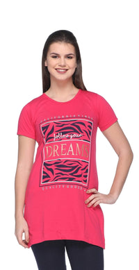 In Love Ladies Long Knee Length Chest Printed Side Slits Tshirts