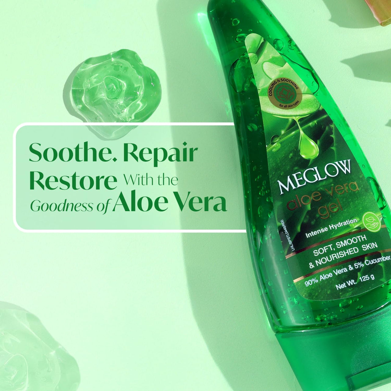 Meglow Aloe Vera Gel for Intense Hydration | Get Soft, Smooth & Nourished Skin | Pure Aloe Vera Gel with Cucumber Extracts | Naturally Hydrating & Skin Moisturizing Gel Pack of 3 (125g each)