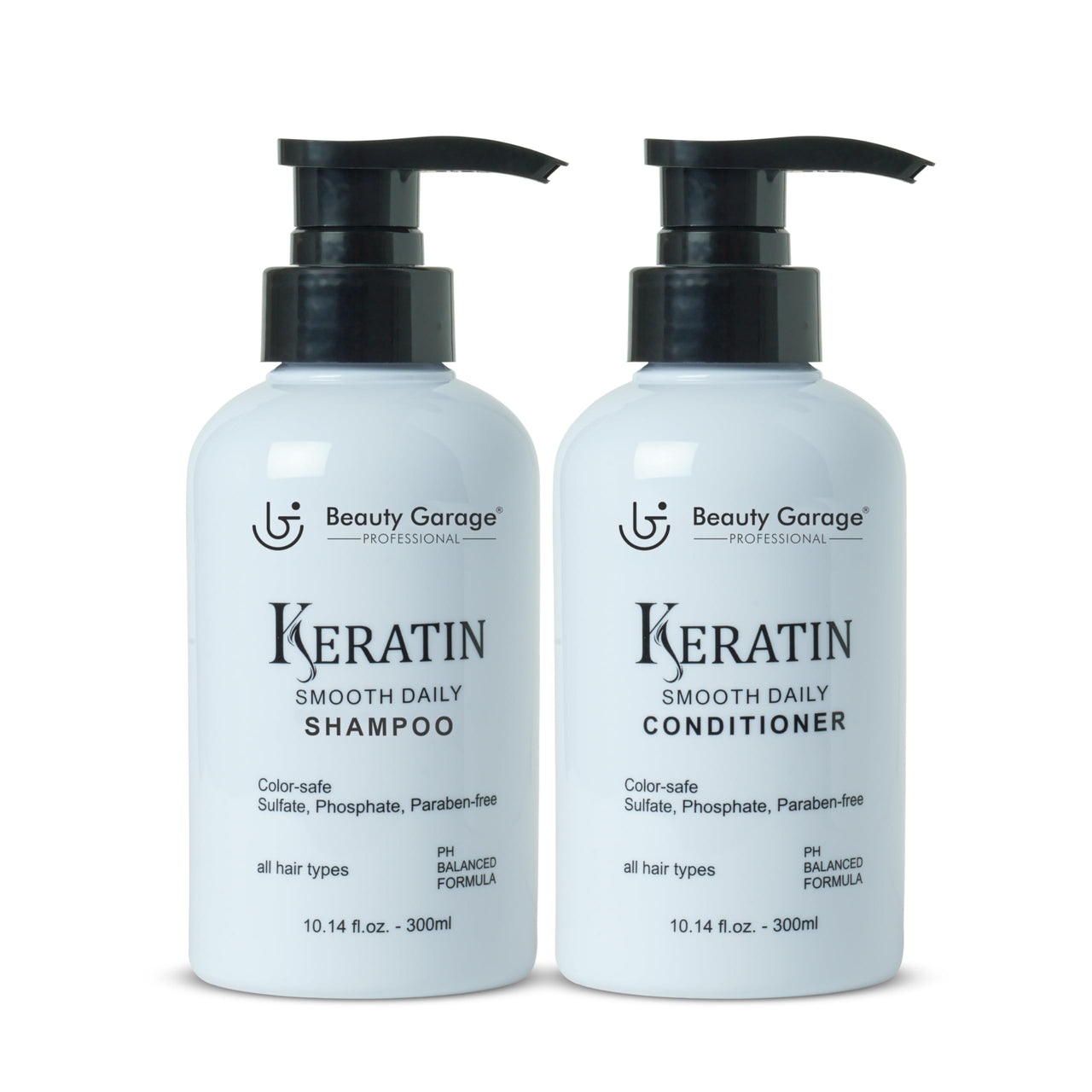 Beauty Garage Keratin Shampoo and Conditioner Combo | 300ml Each | Keratin Hair Care Kit for Women and Men | Sulphate & Phosphate Free | Repairs Damage & Reduces Frizz